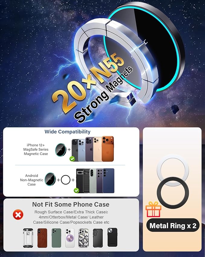 SKYLOTEC Phone Holder for 2021-2025 Ford Mustang Mach E Accessories 15.5-Inch Screen Fixed Clip, Car Magnetic Phone Mount Compatible with MagSafe, Magnets 15W Fast Wireless Charger Cell Phone Base