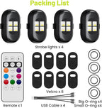 Upgrade LED Lights for Car-4PCS Interior Car Lights with Remote, USB-C 80 Hours 8 Colors IP65 Waterproof Rechargeable Underglow Wireless Strobe Lights for Trucks, eBike, Motorcycle