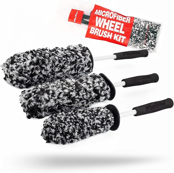 Maxshine Universal 3-Piece Microfiber Wheel Brush Kit (Black) | 14”, 18” & 20” Sizes | Ultra-Soft Lint-Free Heads with Anti-Static | Versatile Car Wheel & Rim Cleaning Brushes for Auto Detailing