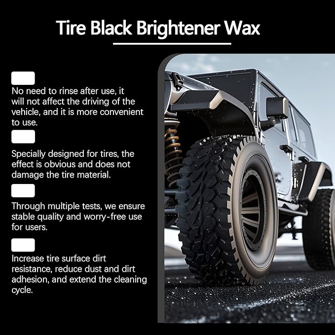 Tire Shine Wax Coating Paste, Car Tire Black Shine with Conditioners, Resists Water & Sunshine Fading, Tire Cleaner with Applicators for Cars, Trucks, Motorcycles, 3.53 Oz