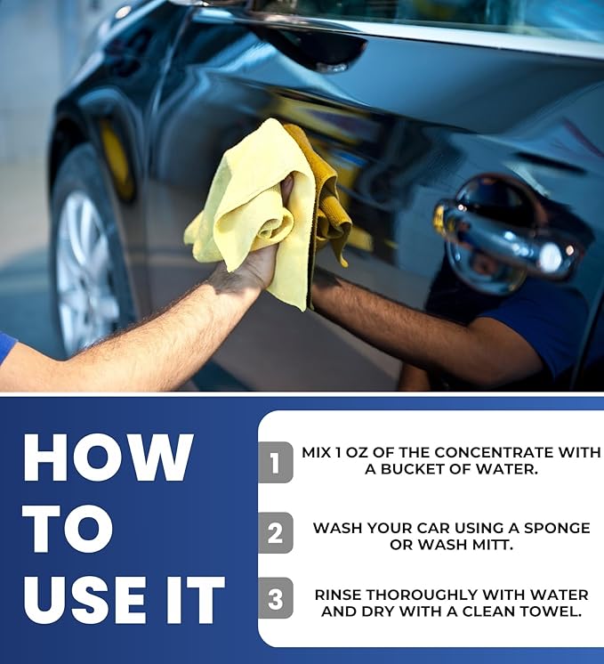 Concentrated Car Wash 24 oz Bundle with Microfiber Cloth - Powerful Car Wash Soap for Tough Dirt and Road Grime - Gentle on Wax Protection - Foaming Car Soap for a Spotless Shine - (2 Items)