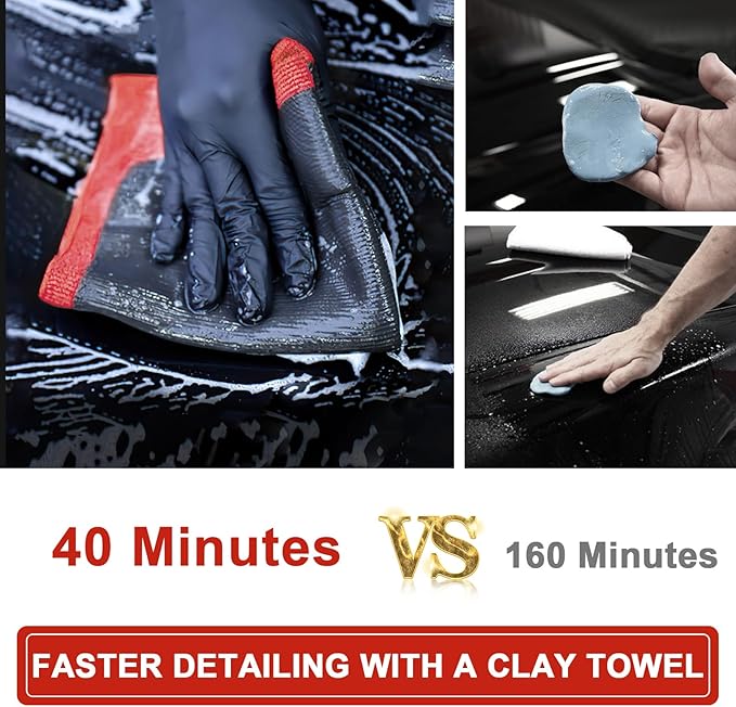 Clay Towel, 2 Pack Clay Bar Towels Auto Detailing, Fine Grade Microfiber Chamois Towel for Car DIY Detail (Red)