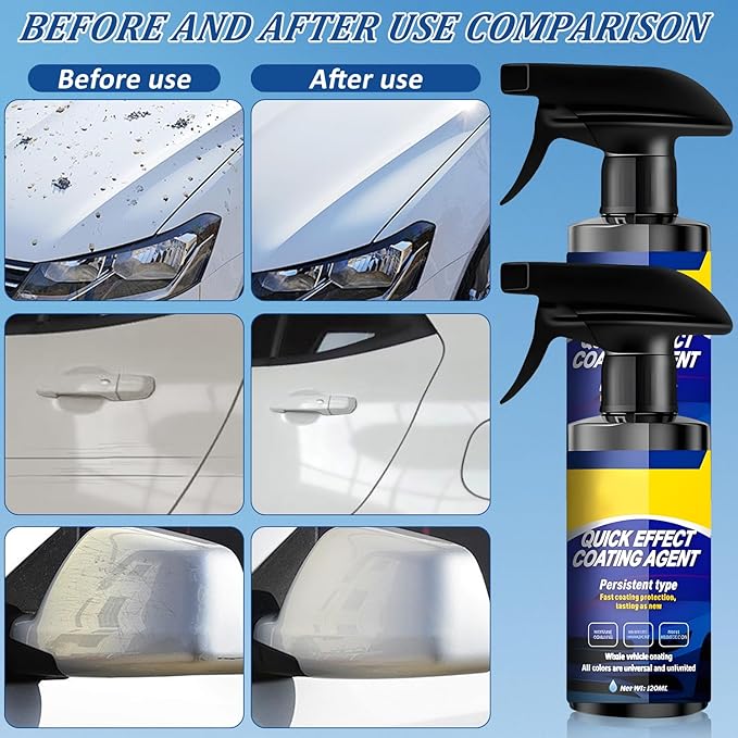 2Pcs Car Nano Coating Spray,Quick Effect Coating Agent for Car, Upgrade Advanced Car Quick-acting Coating Agent Spray, Coat Car Wax for Scratch Repair, Oil Film Removal, Long-Lasting Hydrophobic Coat