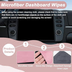 Car Screen Cleaner, 4.1''×4.1'' Microfiber Dashboard Wipes, Square Microfiber Cloth, Car Display Wipes,Vehicle Screen Cleaner Tool universal for Car Dashboard Car Display Car Interior Tools (Pink)