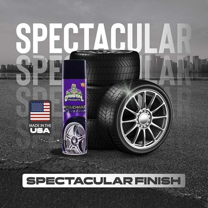 Cristal Products Untouchable Tire Shine Spray – Long-Lasting Wet Tire Finish for Deep Gloss & Protection – Waterproof Tire Shine, Easy Application, Premium Tire Cleaner Shine 8oz (1PK)