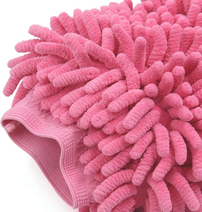 uxcell Fuchsia Microfiber Chenille Wash Mitt Car Window Washing Cleaning Glove Duster