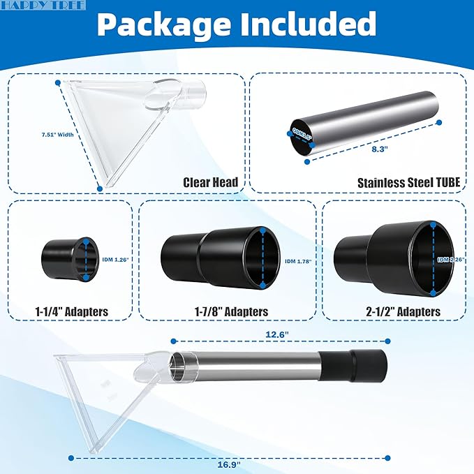 Happy Tree Universal Fit All Shop Vacs with 2-1/2" and 1-7/8" and 1-1/4" Adapters, Large 7-1/2" Extraction Accessory for Upholstery & Carpet Cleaning and Auto Detailing, Shop Vac Extractor Attachment