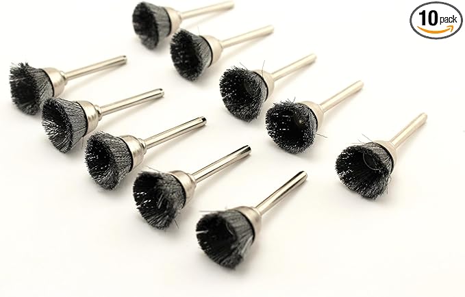 TMAX 10 pc Carbon Steel Bristle 1/2 Inch Cup Wire Brushes with 1/8 Inch Shank for Dremel and Other Rotary Tools on Rust Removal, Corrosion and Scrub Surfaces