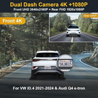Fitcamx Front 4K+Rear 1080P Dash Cam Adapts for Volkswagen ID.4 2021-2025 & Audi Q4 e-tron Sportback 2022-2026, OEM Look, 2 Way HD Video, WiFi & APP, Loop Recording, G-Sensor, Easy to Use, 128GB Card