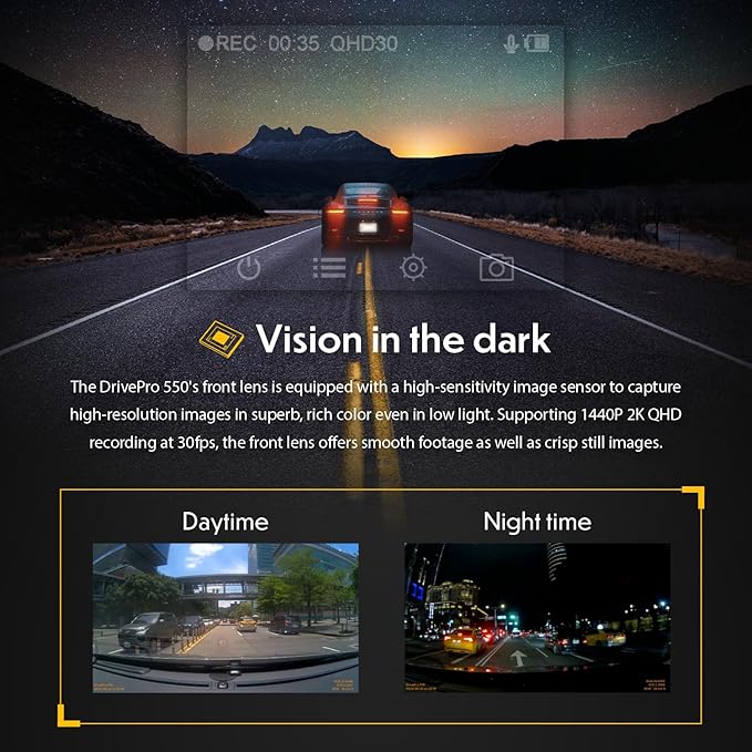 Transcend 64GB, Dual 2K+1080P Dash Cam Front and Rear Inside, 140 Wide-Angle, 2.4 Display, Built-in WiFi GPS,G-Sensor, Night Vision, Loop Recording, Parking Mode, ADAS, for Cars Taxi - TS-DP550B-64G