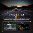 Transcend DrivePro Dash Cam Front and Rear, 2K QHD 1440P+1080P Full HD Car Cam/140°Wide-Angle/180°Rotatable Rear Lens/Night Vision Loop Recording/Head-Up Display/Wi-Fi/GPS GLONASS/ADAS/Support 1TB Max
