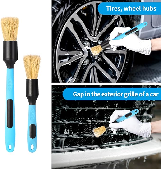 Car Detailing Brush Set, 6 Pack Soft Mixed Hair Auto Detail Brush Kit No Scratch for Automotive Elegant Surface Interior Exterior Dashboard Emblems Panels Engine Bay Wheels Air Vent Seat Leather