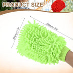 HARFINGTON Chenille Microfiber Car Wash Mitts 9.8" x 7.9" Scratch Free Wash Gloves Absorbent Double Sided Plush Cleaning Drying Mitts for Car Washing Home Light Green