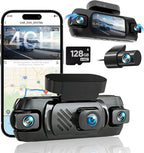 4K 4 Channel Dash Cam Front and Rear with Cabin, 4K+1080P+1080P Dash Camera for Cars, Free 128GB Card Included, Dash Cam with Night Vision, WiFi, GPS, APP Control, Parking Monitor, Loop Recording