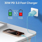 iPhone 16 15 Charger Fast Charging, 30W USB C Charger Block 10FT Cable for iPhone 15 16 Plus Pro Max/iPad Pro/AirPods, PD USBC Power Adapter Wall Plug with Extra Long Type C to C Cord (Blue, 10FT)
