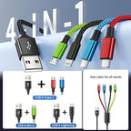 Dual Type-C 4 in 1 Multi Charging Cable [1Pack 5FT], Nylon 4 in 1 Charging Cable, Multi Chargers for All Devices with IP/Type C/Micro Port, Compatible with Most Cell Phones/Tablets and More