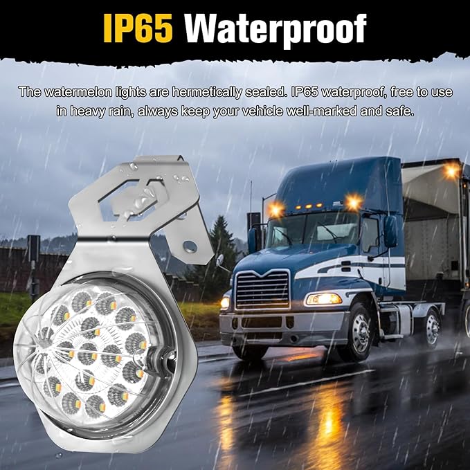 2PCS Dual Revolution Turn Signal with Stainless Steel Bracket, Red Turn Signal & White Marker, 17 LED Turn Signals Bracket Watermelon Light for Freightliner Kenworth Heavy Trucks
