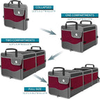 Trunk Organizer with Cooler, Collapsible Trunk Storage Container with Non Slip Bottom Strips, Large Multi-Compartment Waterproof Car Trunk Organizer Groceries for Vehicle Sedan, SUV, Van(Wine Red)