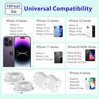 iPhone 14 Charger, 2Pack 10FT USB Wall Charger Fast Charging Lightning Cable Cord,USB Type C Plug Block with 10Foot Long Lightning Cable Compatible with iPhone 14/13/12/12Mini/11ProMax/XS Max/XS/XR/SE