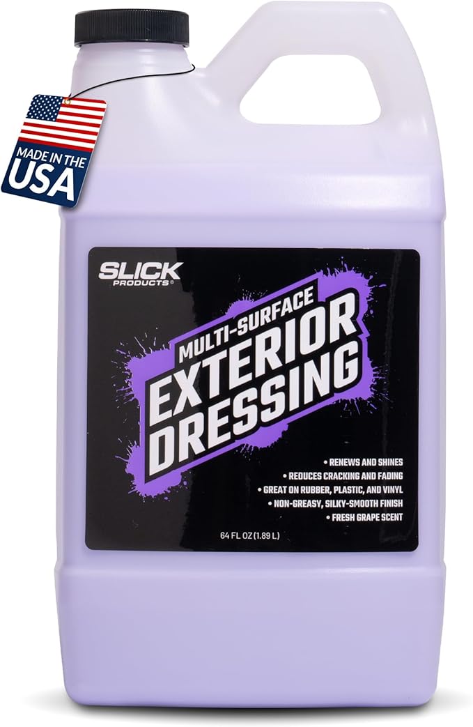 Slick Products Multi-Surface Exterior Dressing – Restores, Protects & Shines Vinyl, Rubber & Plastic – Non-Greasy Silky Finish with Fresh Grape Scent – 64 oz.