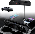 USB Charger Hub for Tesla Cybetruck with 110V AC Outlet & Retractable Cables - Seamless Integration, 30W PD/QC3.0 Fast Phone Charge, Center Console Docking Station Cybetruck Accessories (Black 1.0)
