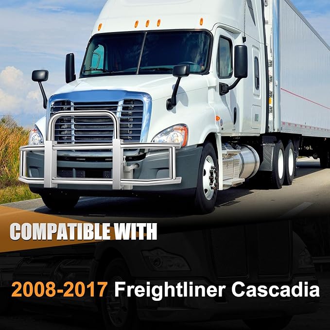 Auto Dynasty Front Bumper Brush Bull Bar Deer Guard Compatible with 2008-2017 Freightliner Cascadia, 3mm Thick Iron Tubing, Polished Chrome