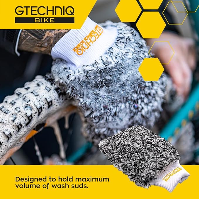 Gtechniq Bike Microfiber Wash Mitt | Ultra Low-Friction Glide, Inner Foam Core Holds High Volume of Wash Suds, Polyester Fibers Capture and Release Contaminants, Minimizes Swirls, Durable