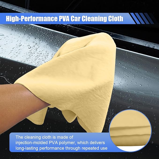 Craedli 2PCS Strong Absorbent Shammy Cloth for Car Drying, 23.93'' x 16.73'' Reusable Automotive Synthetic Chamois Towel, Soft Non-Scratch Vehicle Cleaning Towels for Car, Pets, Bathroom (Yellow)