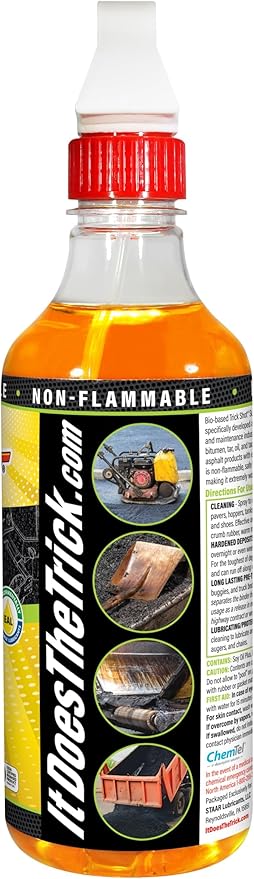 Trick Shot Asphalt Solvent and Cleaner - USDA Biobased Industrial Degreaser for Paving Equipment & Tools, Heavy Duty Formula, Food Grade Tar Remover & Bitumen Remover, Made in USA - 16 Fl Oz 6-Pack