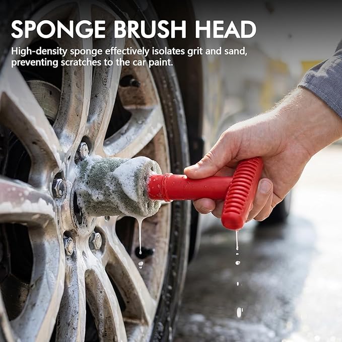 Car Wheel Detailing Brush, Lug Nut Wheel Cleaning Brush with Reusable Removable Insert, Embedded Tire Screw Cleaning Tools with Handle, Exterior Car Accessories (5 Sponges)