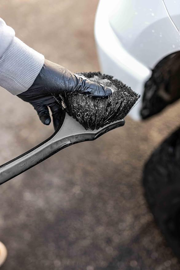 Detail Factory - Fender Well Brush - Ergonomic ProGrip Handle, Stiff Synthetic Bristles, Ergonomic Design, Clean Your Wheel Wells with Ease - Grey