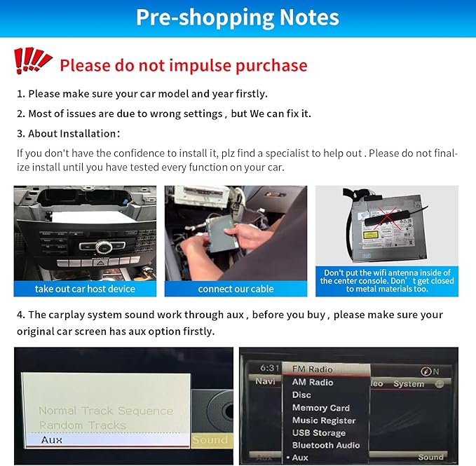 Road Top Wireless CarPlay & Android Auto Retrofit Kit for Mercedes-Benz C/E/GLK/ML/CLA/GLA/CLS/SLK 2012-2015, NTG4.5/4.7 System, AUX Required, CarPlay Interface Decoder, MirrorLink, Camera Support