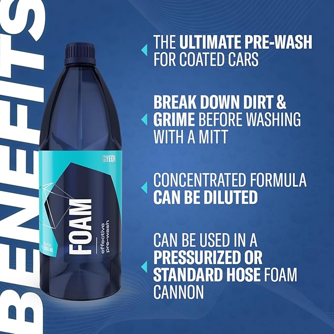 Gyeon Foam Premium Car Pre‑Wash Snow Foam for Safe Paint Cleansing Deep Clinging Suds Touchless Pre‑Wash Cleaning Solution for Coating Maintenance Safe Pressure Washer for Car Exterior