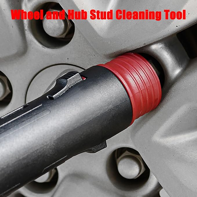 Wheel and Hub Stud Cleaning Tool Stud Cleaner Brush, 9-Piece Set Wheel Stud Cleaner, Automotive Wheel Stud Cleaner Tool Set for Removing Rust and Debris (Red)