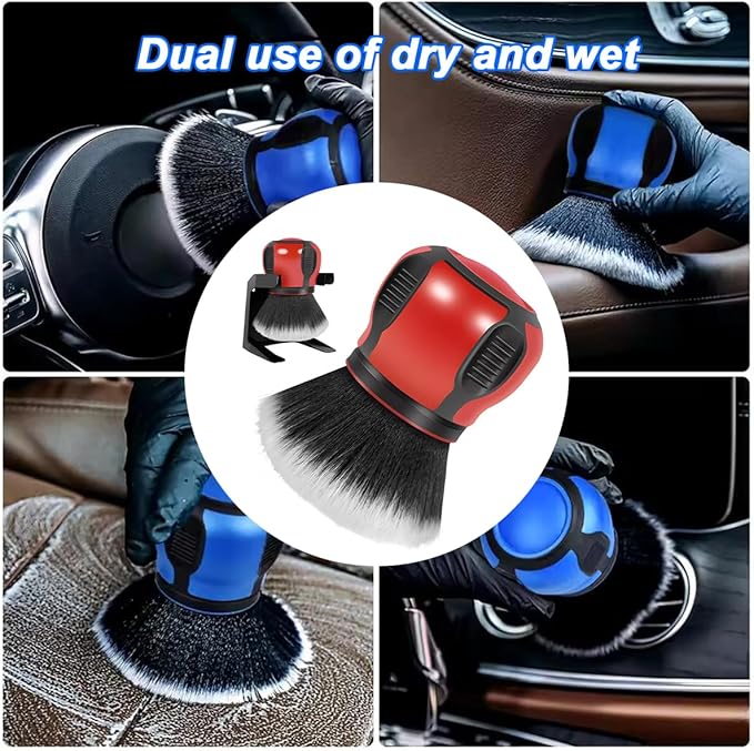 AUCELI Car Detailing Brush, Ultra Soft Auto Interior Dusting Brush with Storage Rack, Car XL Synthetic Brush Cleaning Tool, Universal Covers Large Area Inside or Outside Vehicles(Red/Style A)