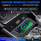 Wireless Car Charger for Hyundai Tucson 2015 2016 2017 2018, Wireless Fast Phone Charging Pad with 18W QC3.0 USB, Fit for Hyundai Tucson SE/Eco/Sport/Limited Interior Accessories Upgrades