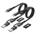 USB A to C Android Auto Cable 3.3ft [2Pack],2-in-1 USB C 3.1 Fast Charging & 20Gbps Data Transfer USB CarPlay Cable, Compatible with iPhone 16 15 Pro Max, Galaxy S23, Pixel 9 Pro