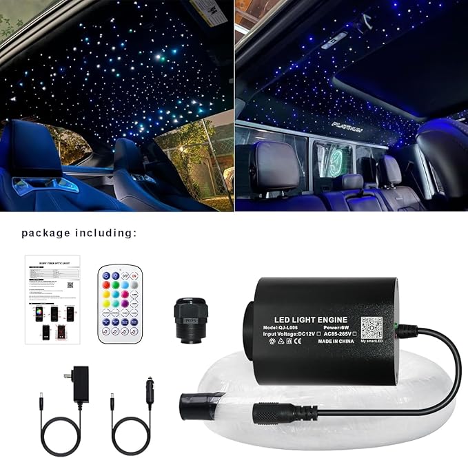 AZIMOM Mini 6W 200pcs Twinkle Fiber Optic Starlight Headliner Kit for Car Home 0.03in 6.5ft End Glow Fiber Strands Sound-Activated APP& Remote Control Starlight Engine