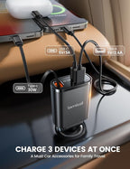 Lamicall Car Charger USB C Compatible with iPhone 17 16 15 Fast Charging [Ultra-Compact, 60% Less Space] 57w Type C Retractable Car Charger Fit Samsung Galaxy S25 S24 Ultra Pixel Android - Black