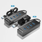 10Ft 4-Port USB 3.0 Hub for Desktop, USB Extender Hub 5Gbps, USB Multiport Adapter, USB Splitter w/Long Cable for Desktop, PC, Flash Drive, Mobile HDD, USB Fan (10 Foot / 3m)