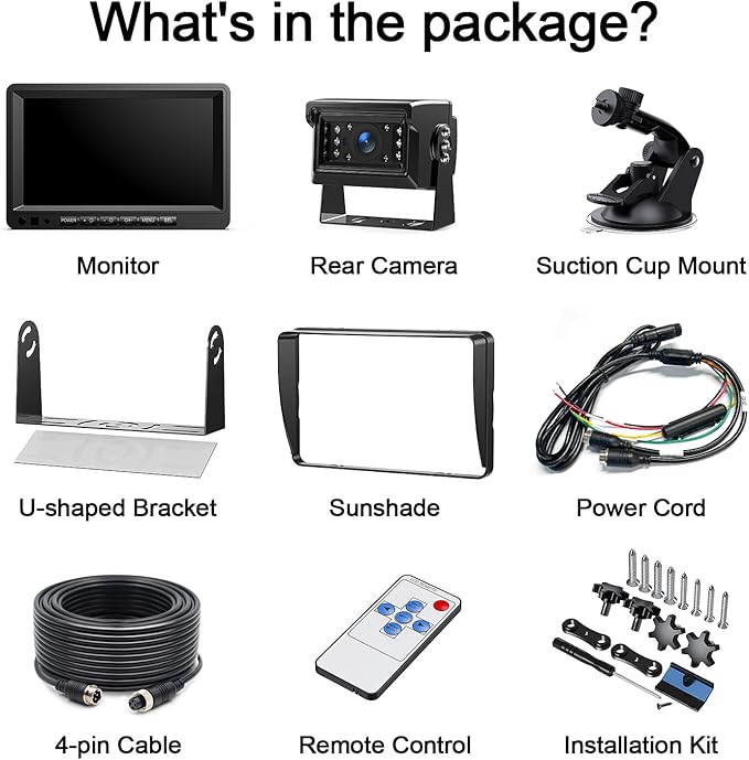 Fookoo 7" HD 1080P Wired Backup Camera System, IP69 Waterproof Vibration-Proof Rear View Camera IR Night Vision Dual Split Screen for Tractor/Excavator/Truck/Skid Steer/Harvester/Caravan - DY701