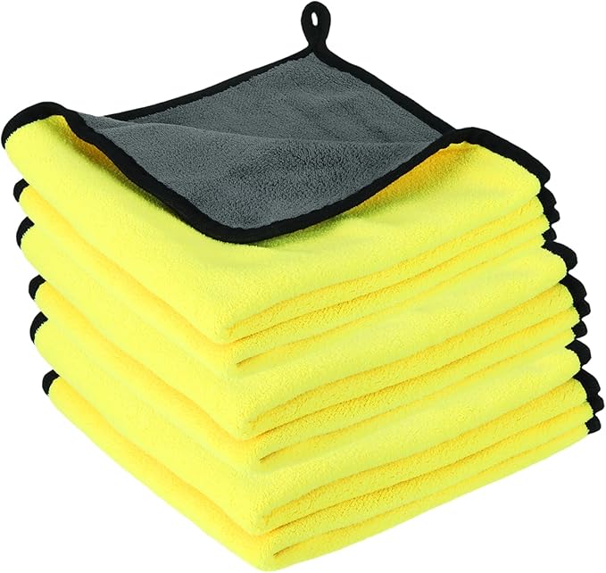 uxcell 6 Pcs 500gsm Microfiber Towels for Cars, 15.7 x 15.7 Inch Car Drying Towel Drying Towels Car Detailing Extra Large Super Absorbent Towel for SUV Truck Home, Gray Yellow