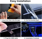 EL Wire Interior Car LED Strip Lights, 16.5FT USB Neon Glowing Strobing El Wire Strip with 6mm Sewing Edge, Ambient Lighting Kits for Car Inside Decorations (Blue)