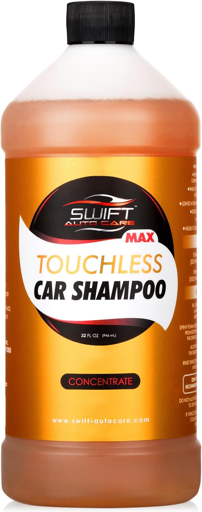 Swift Touchless Car Shampoo MAX Concentrate (32 Oz) - No Brushing Required, High Foaming Car Soap, Heavy Duty, Auto Detergent for Foam Cannon, Works on Cars, Trucks, RVs, Upholstery & More!