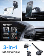 【Military-Grade】andobil 3 in1 Magnetic Phone Holder for Car Dashboard Windshield Vent 【Upgrade Suction & Strongest Magnet】Retractable for MagSafe Car Mount Mats for iPhone 17 16 15 14 Pro Max Sumsung