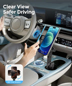 Dual Cup Phone Holder for Car, Cup Mount, Holds 2 Phones Simultaneously, car Phone Mount Compatible with MagSafe, Fits iPhone/Samsung/Motorola/Google/LG/TCL & 4.0-7.0 Inch Smartphones