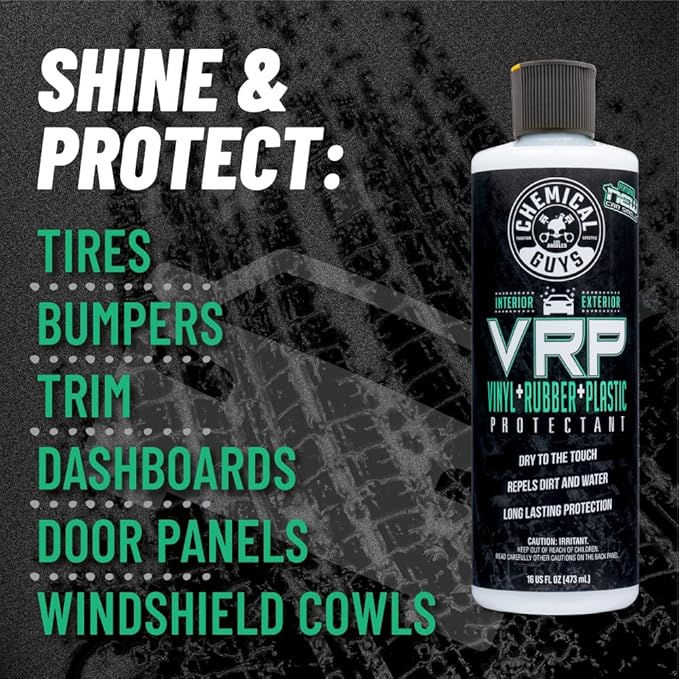Chemical Guys VRP Vinyl, Rubber and Plastic Protectant, Super Shine Dressing for Tires, Trim and More, Safe for Cars, Trucks, SUVs, & More (16 Fl oz) - New Car Scent