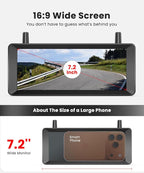 Solar Wireless Backup Camera: 7.2" 1080P Monitor, 2-Min DIY Installation, Dual Antennas, Split-Screen DVR Recording, IP69K Waterproof Reverse Camera for Car, Van, SUV, Truck, Trailer