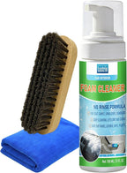 Car Interior Foam Cleaner – All-in-One Auto Detailing Kit with Soft Brush & Microfiber Towel – Safe for Leather, Vinyl, Fabric, Plastic Trim – No-Rinse Upholstery & Carpet Cleaner 150ml（5oz）