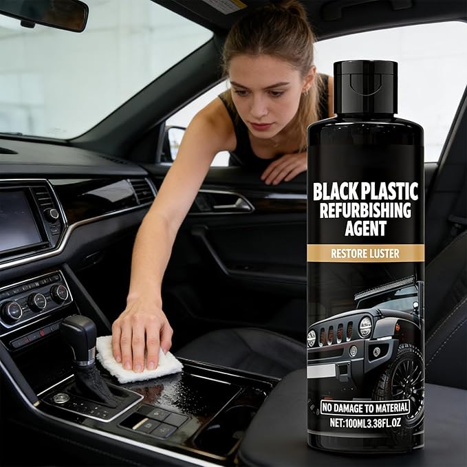 Long-Lasting Trim Restorer - 100ml Interior Polish, Car Dashboard with Applicator Sponge, Black Restorer with Protective Gloves, Detailing Supplies, Shine Coat for Interior Restoration